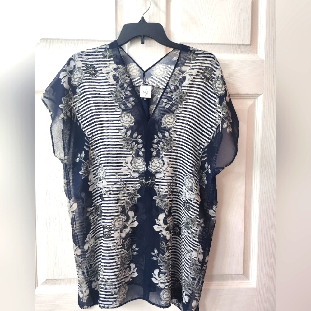 Cabi sheer black and white cover top